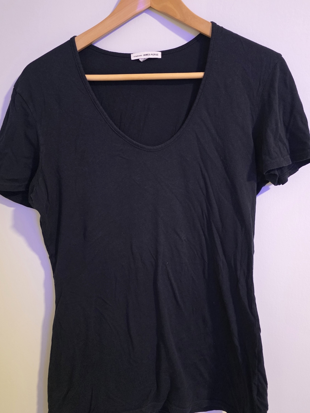James Perse Standard Black Scoop Neck T-Shirt Size 4 Made in USA